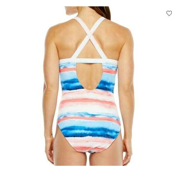 Peyton Parker Tank Swimsuit Womens XXL Stripe One Piece Swimwear White Blue NWT - Picture 3 of 10